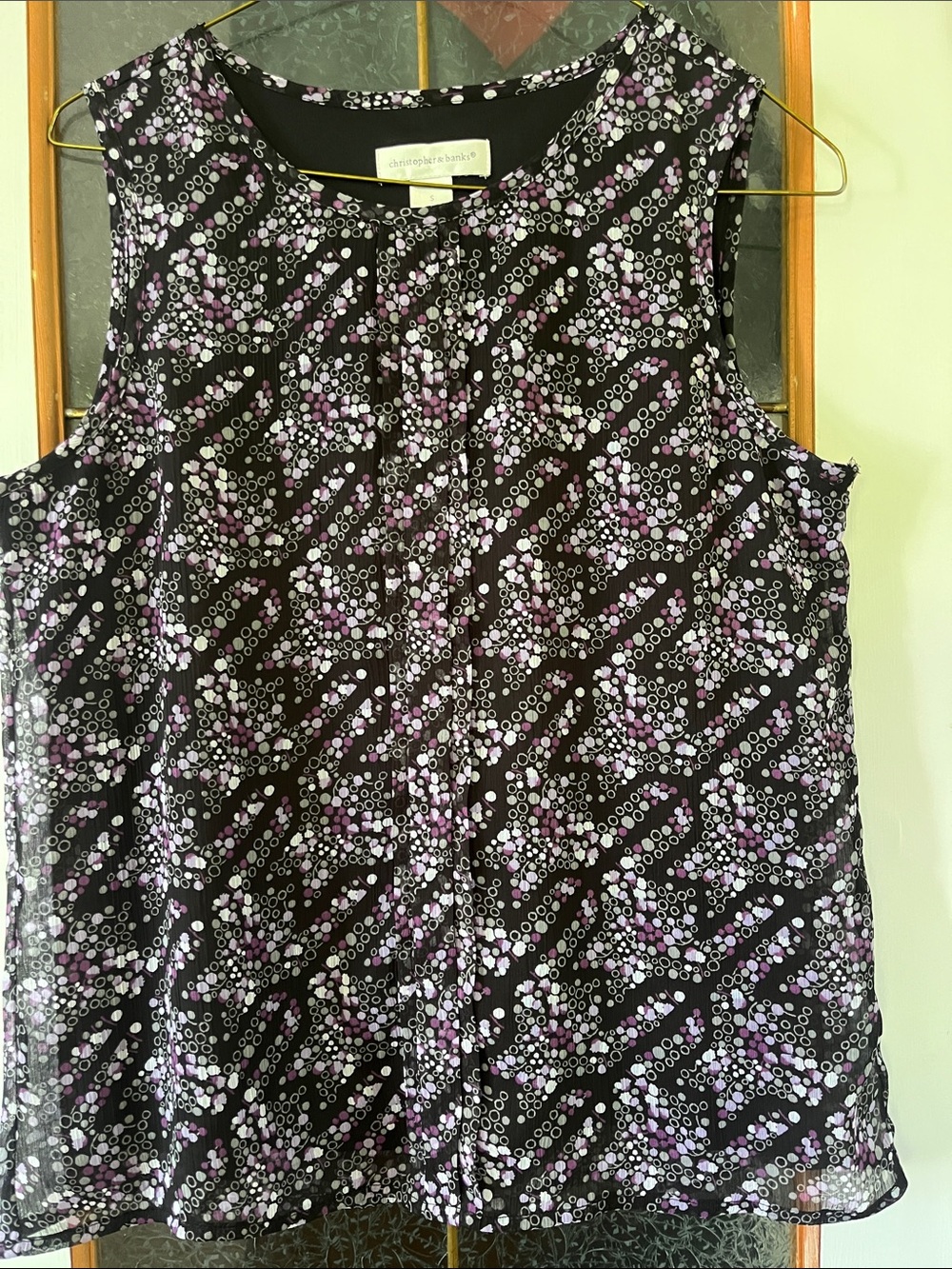 Christopher & Banks Black Sleeveless Floral-Print Camisole with Purple Accents